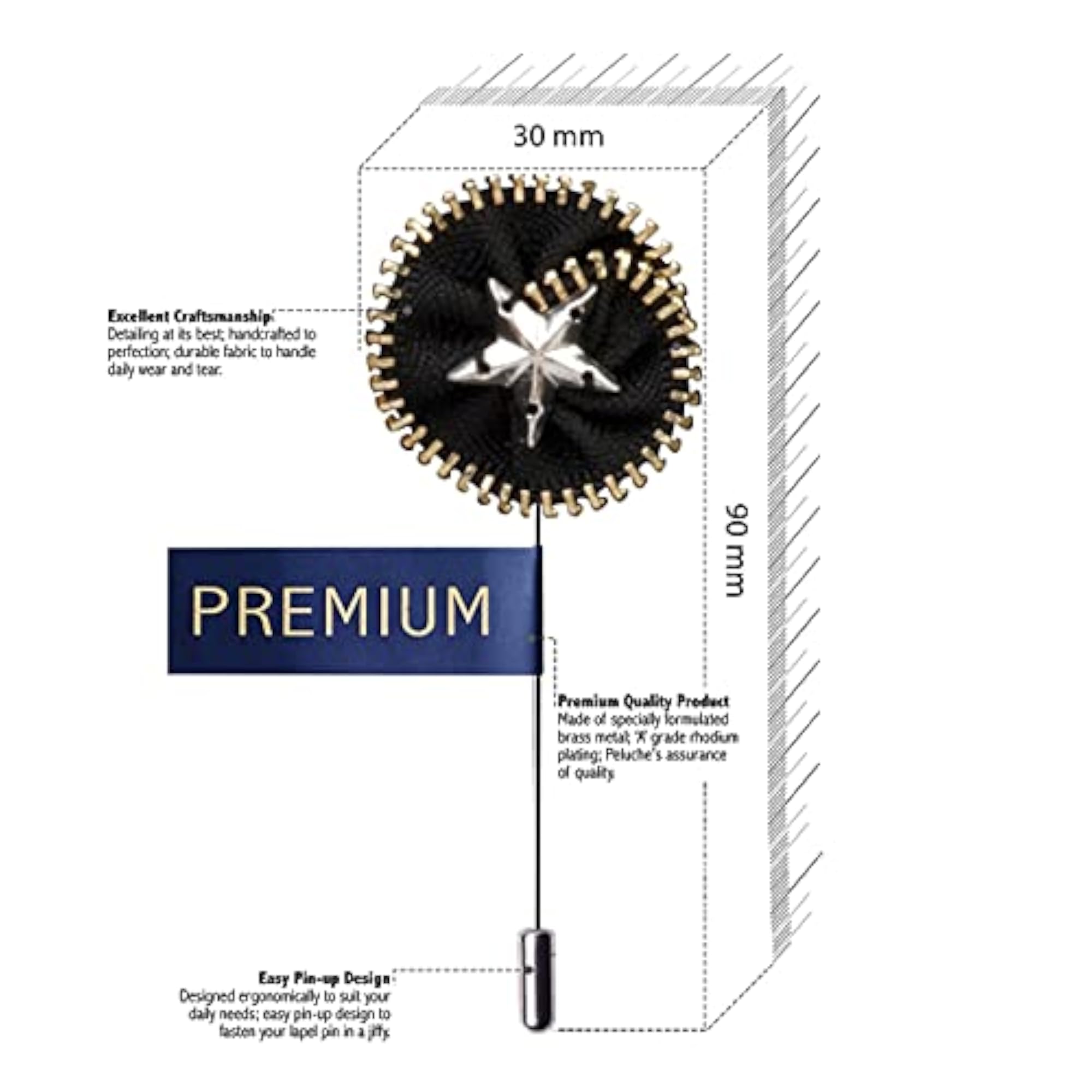 Men's Black Coloured Shining Star Brooch, Elegant Lapel Pin